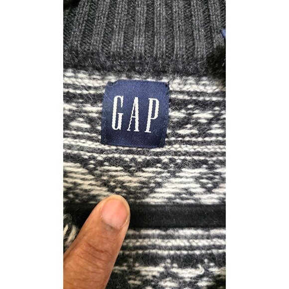 Gap Men's Nordic Pattern Half-Zip Wool Sweater Charcoal Gray & White Size M 100% - Picture 5 of 8